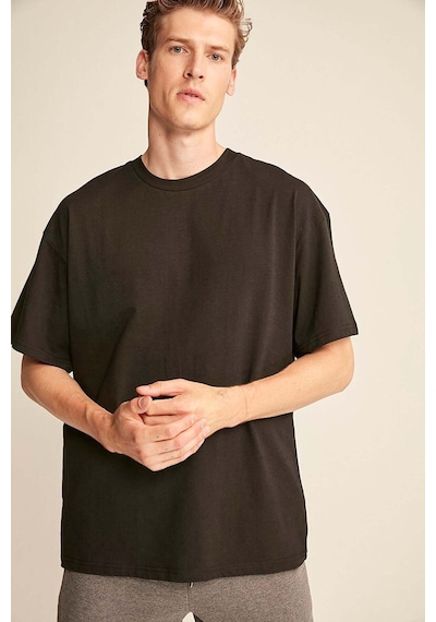 Grımelange Grımelange Jett Erkek Oversize Fit %100 Organik Pamuk Kalın Dokulu Bisiklet Yakalı Siyah T-shirt Siyah
