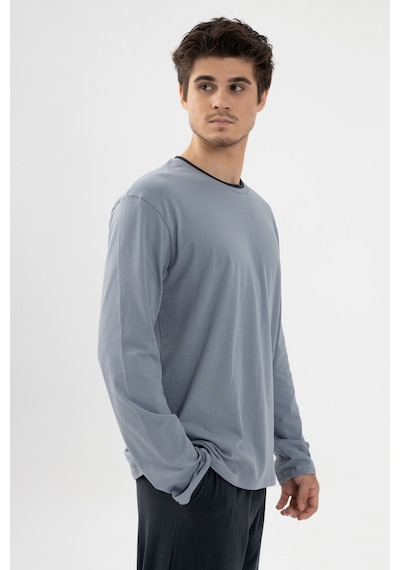 Erkek Pamuklu Double Yaka Uzun Kollu Cep Detaylı Pijama Takımı Ko60112 Gri