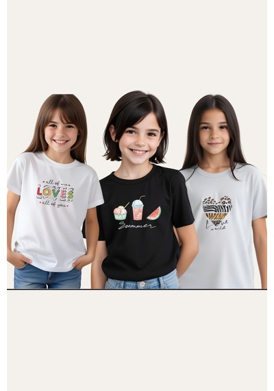 Fyk Kids Kız Çocuk Basic Baskılı T-shirt Çok Renkli