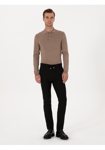Cacharel Siyah Slim Fit Beli Bağcıklı Kanvas Pantolon