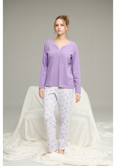 Siyah İnci Örme Pamuklu Pijama Takım25240248 Lila