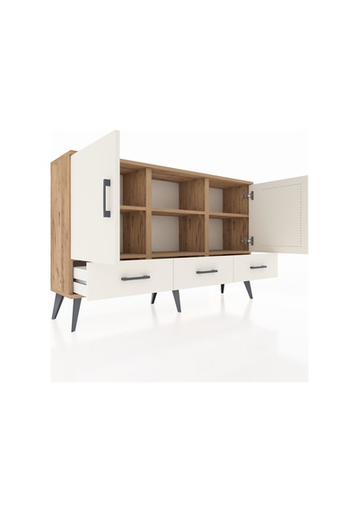 Arges Konsol 6 Raflı 3 Çekmeceli 3 Kapaklı 132x30x83 Çam-aytaşı/aytaşı Aytaşı/aytaşı