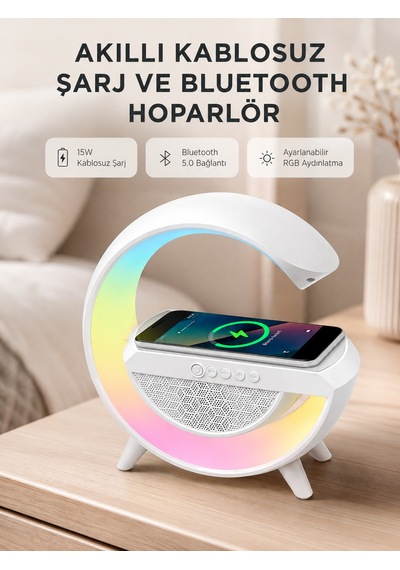 Kablosuz Şarjlı Bluetooth Hoparlör Ve Gece Lambası Nfc, Fm Radyo, Rgb Işık - Lisinya