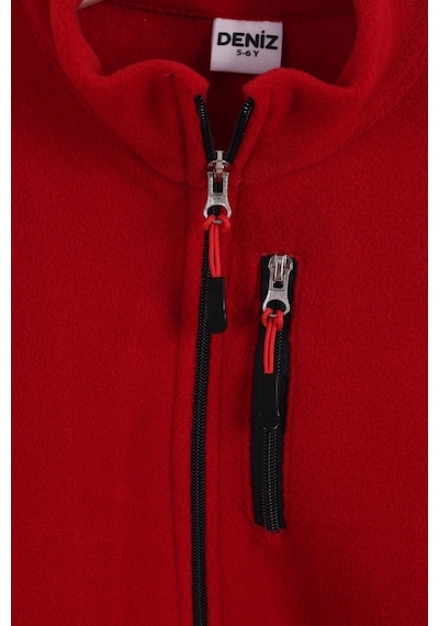 Monox Çocuk Lastik Manşetli Fermuarlı 3 Cepli Unisex Polar Ceket Kırmızı