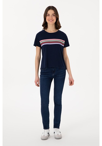 U.S. Polo Assn. Kadın Bisiklet Yaka Tişört 50308639-vr033 Lacivert