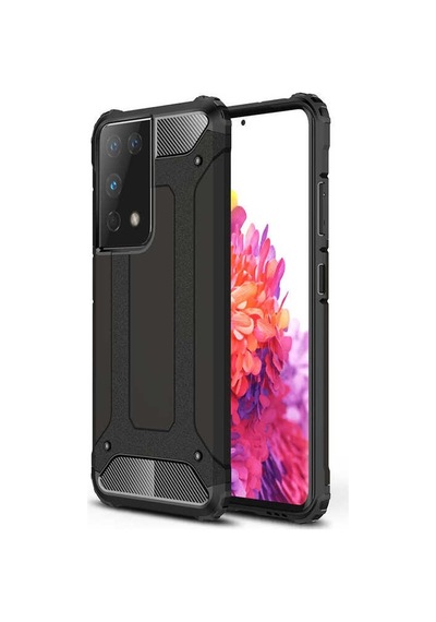 Kilifone - Samsung Uyumlu Galaxy S21 Ultra - Kılıf Çift Katman Zırh Tank Crash Military Kapak - Siyah