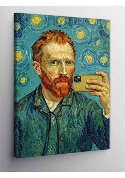 Kanvas Tablo Van Gogh Ve Selfie Çizimi 50cmx70cm