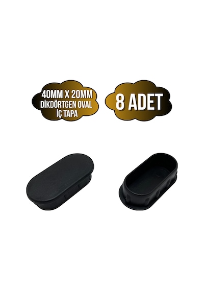 Oval Demir Profil İç Tapa Geçme Plastik Ayak Geçme Koruma Plastiği 40mm X 20mm 8 Adet Siyah Siyah