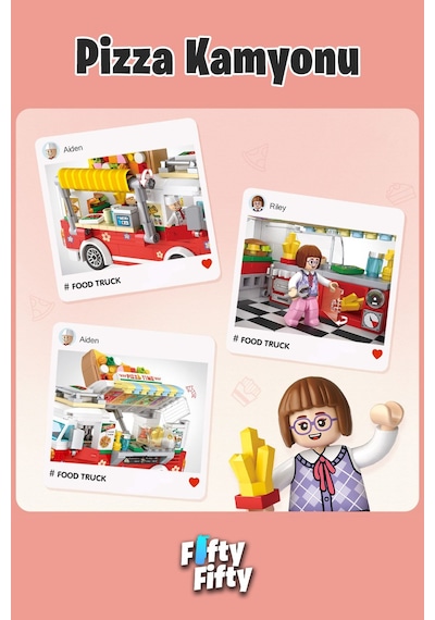 Loz Mini Block Serisi Food Truck/pizza Kamyonu -lz1739 490 Parça Oyuncak Yapım Seti