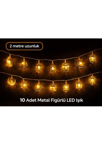 Ramazan Ayına Özel Karışık Figürlü Metal Led Işıklar Süsleme Işığı Pilli Gün Işığı Dekoratif Süs Dek Çok Renkli