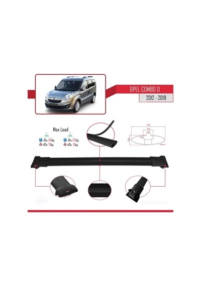 Opel Combo D 2012-2018 Arası İle Uyumlu Fly Model Ara Atkı Tavan Barı Siyah