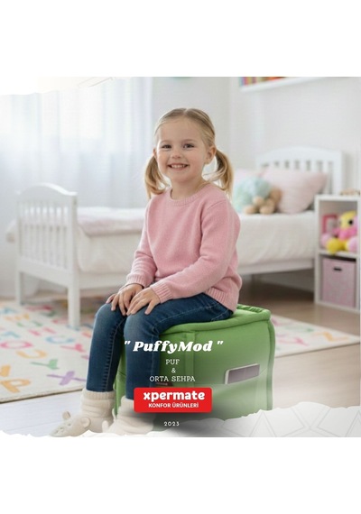 Dekoratif Kare Puf Orta Sehpa Ayak Uzatma Puf 40x40x42 Cm Puffymod Yeşil