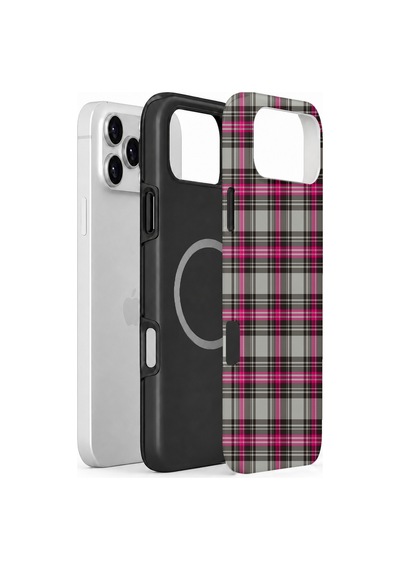Velvoria Valestra Gri Fuşya Ekose Apple iPhone Uyumlu 17 Pro Max Magsafe Koruma Kılıfı Valestra Magline - Gri Fuşya Ekose