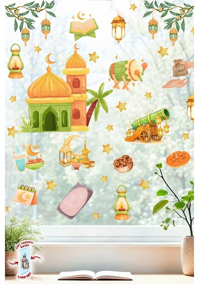 Çift Taraflı Ramazan Cam Sticker Seti Çocuklar İçin Eğitici Ramazan Pencere Süsü Ve Cam Dekoru Dijital Baskı