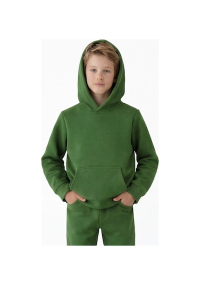 Esila Kids Çocuk Eşofman Takımı Kapüşonlu 3 İp 5-10 Yaş Yeşil