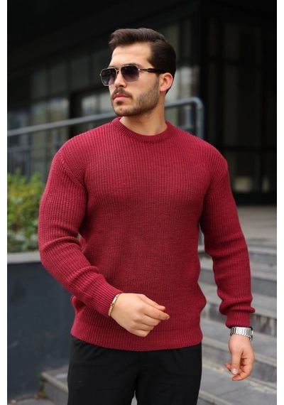 Butik İstanbul Erkek Bisiklet Yaka Örme Kazak Bordo
