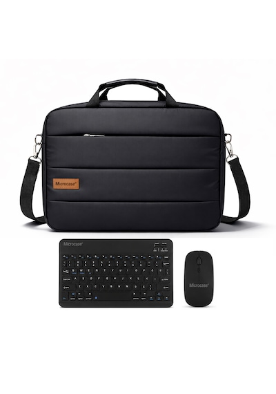 Microcase Samsung Galaxy Tab S10 Ultra İle Uyumlu Tablet Notebook Macbook Çantası + Bluetooth Klavye Ve Mouse Set Siyah - Al5894