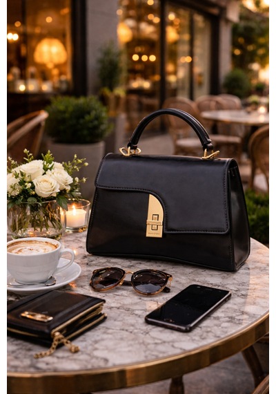Dukidaso Siyah Gold Detaylı Kadın El Çantası Siyah T8305