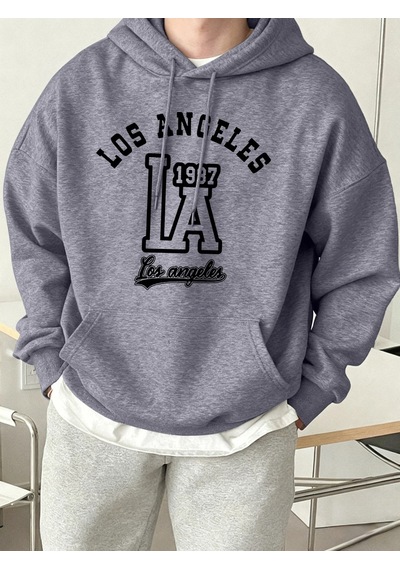 Startmore Tarzsokak Los Angeles Mektup Baskılı Kapüşonlu Üstler Erkek Polar Sokak Modası Sweatshirtleri Sonbahar Gri