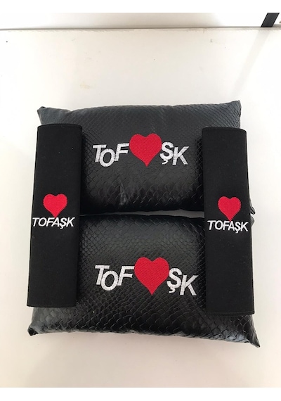 Tofaş Uyumlu Nakışlı Deri 1 Çift Boyun Yastık Ve 1 Çift Kemer Pedi