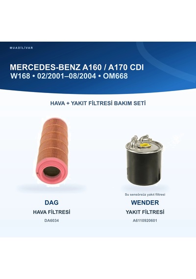 Mercedes Benz A W168 Hava+yakıt Filtre Bakım Seti