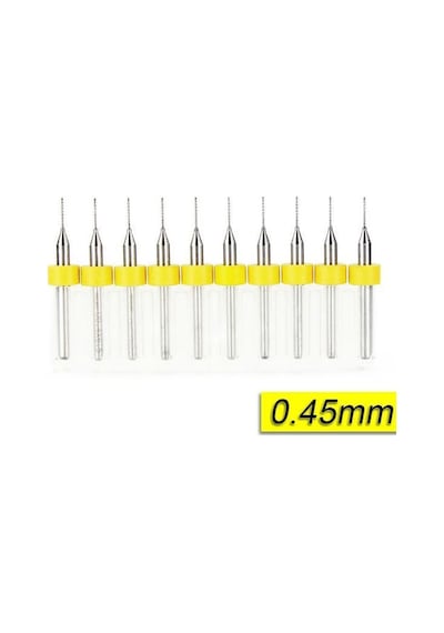 PCB Mikro Karbür CNC Matkap Ucu 10lu Set 0,45mm Tungsten 18 Shank
