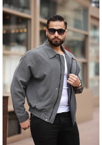 Unisex Yeni Sezon Kapitone Dolgulu Oversize Vintage K Gri Çzgl