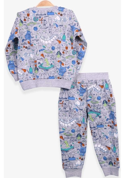 Breeze Erkek Bebek Eşofman Takımı Baskılı Desenli Gri (6 Ay-2 Yaş)