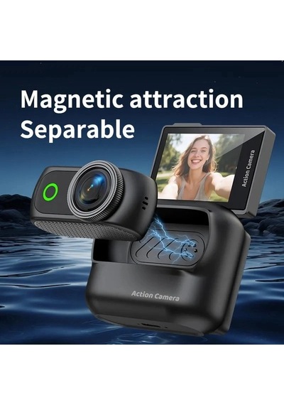 Spor Ve Vlog Kamerası Manyetik Aksiyon Kamerası 2.0" Dönebilen Ekran, 1080p Wi-fi Ve Şarj Kutusu İle Siyah