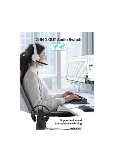 H100, 2 Bilgisayar İçin Usb 3.0 - Type-c Switch Kvm, 3.5mm Ses Ve Mikrofon Destekli 4 Port Çoklayıcı