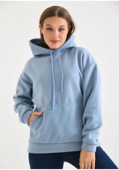 Lovie Moda Kadın Kapşonlu Sweatshirt Mavi