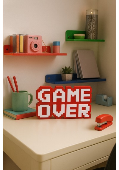 Retro Game Over Kabartmalı Dekoratif Obje - Kırmızı Masaüstü Ve Duvar Süsü Hediye