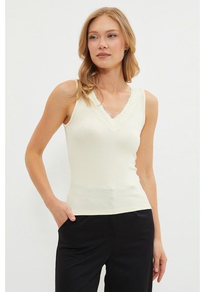 Fullamoda Dantelli V Yaka Slim Fit Bluz Sarı