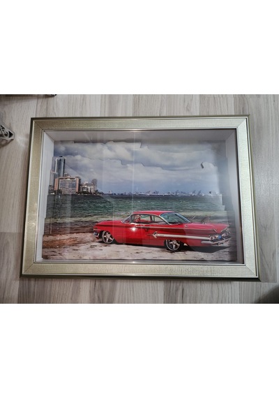 Kırmızı Araba Nostalji 35 X 50 Rölyef Tablo