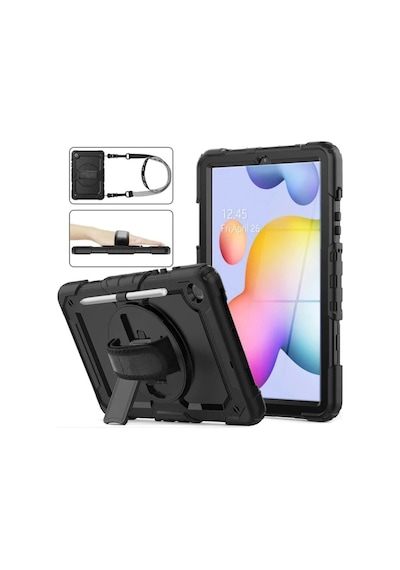 Samsung Galaxy Uyumlu Tab S6 Lite 10.4" P610/p620 Kılıf Defender Tank Zırh Silikon Askılı Tablet Kılıfı Kılıf