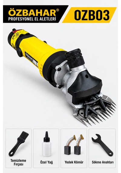 Özbahar Ozb03 320w Elektrikli Profesyonel Koyun Kırkma Makinesi 2400 Dev/dk, Beyuhan Bıçak, Yedek Kömürlü, Güçlü Motor
