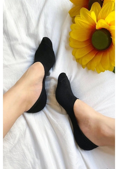 Kral Socks Kadın - Erkek Düz Desen 10'lu Paket - 10 Çift Pamuklu Terletmez Babet Çorap Siyah