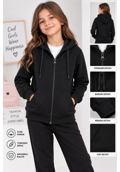 Uğur Bebe 3 İplik Şardonsuz Siyah Kapüşonlu Fermuarlı Hırka Cepli, Ayarlanabilir Bağcıklı, Okul Ve Günlük Kullanım Çocuk Sweatshirt Siyah Siyah Uğur Bebe 3 İplik Şardonsuz Siyah Kapüşonlu Fermuarlı Hırka Cepli, Ayarlanabilir Bağcıklı, Okul Ve Günlük Kullanım Çocuk Sweatshirt Siyah Siyah