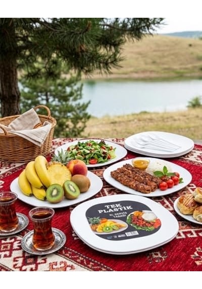 Sert Plastik Servis Tabak 6&apos Lı Set 25 Cm Kırılmaz, Yıkanabilir, Piknik, Servis Ve Sunum Tabağı Açık Gri