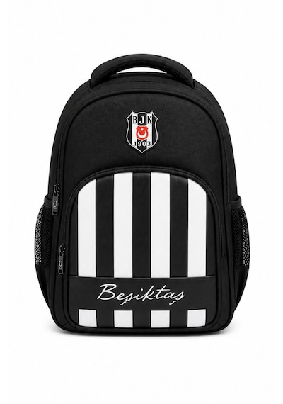 Beşiktaş Lisanslı Siyah Beyaz Çizgili Okul Çantası - Suni Deri Panelli Konforlu Sırt Çantası Siyah - Beyaz