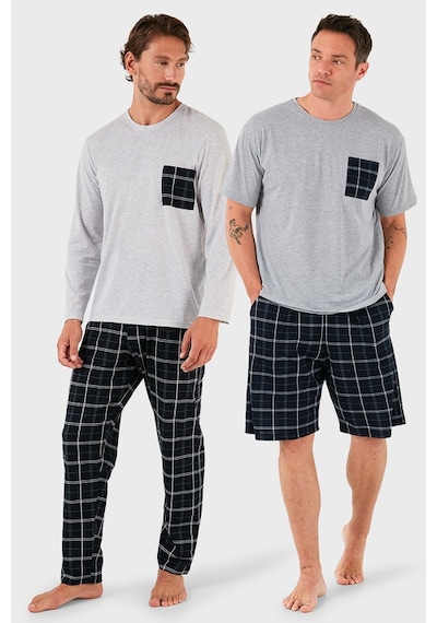 Buratti Pamuklu Regular Fit Kareli 2'Li Paket Erkek Pijama Takımı 657200120S2 Gri Melanj-Gri Melanj