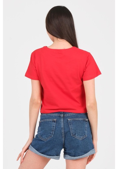 As Collection Kırmızı Bisiklet Yaka Kısa Kol Örme Kadın Crop 001