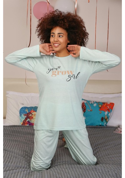 Akbeniz Kadın Penye Uzun Kol Pijama Takım 4188 - L Su Yeşili