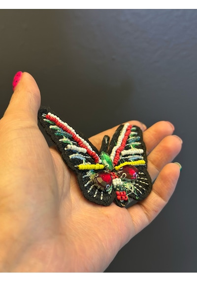 8x6 Cm Boncuk Taş Nakış İşleme Renkli Kelebek Arma Dikiş Aplike