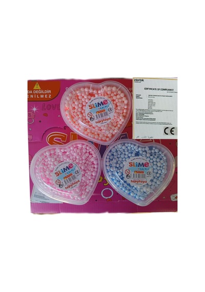 Özel Kalpli Kutu 3x200 Gr Slime Ele Yapışmayan Köpüklü Slaym Seti Sertifikalı, Çok Renkli