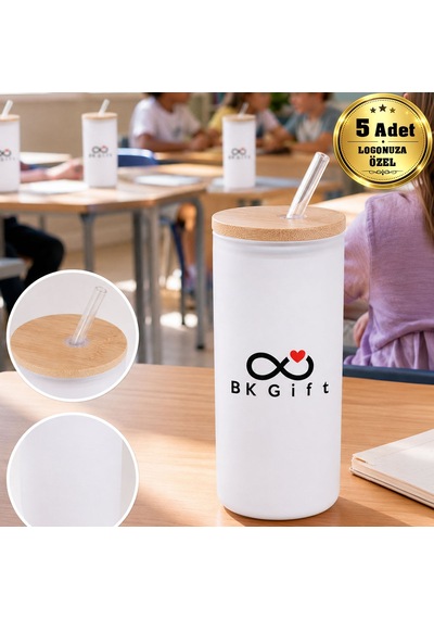 Logonuza Özel 5 Adet Pipetli Cam Matara 600 Ml Ahşap Kapaklı Kurumsal Suluk Tekno-bitmeyencom38017 Bk Kurumsal