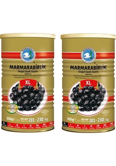 Marmarabirlik Mega 201-230 KB XL Siyah Zeytin Teneke 2 x 800 G