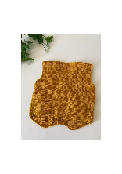 Adenya Sepeti El Örgüsü Aslan Figürlü Bebek Yeleği Handmade Kiremit Renk Detaylı Hardal