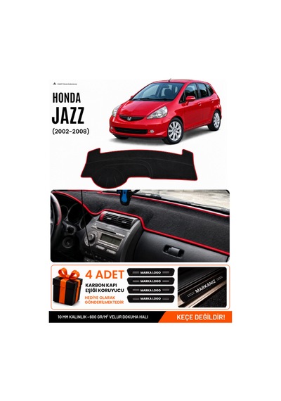 Honda Jazz 2002-2008 Uyumlu Torpido Koruma, Torpido Örtüsü, Torpido Kılıfı - Siyah Kırmızı