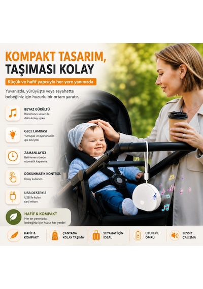 Coofbe Beyaz Gürültü Cihazı Bebek Uyku Arkadaşı Gece Lambası Kolik Sesi 10 Doğal Ses Uyku Yardımcısı